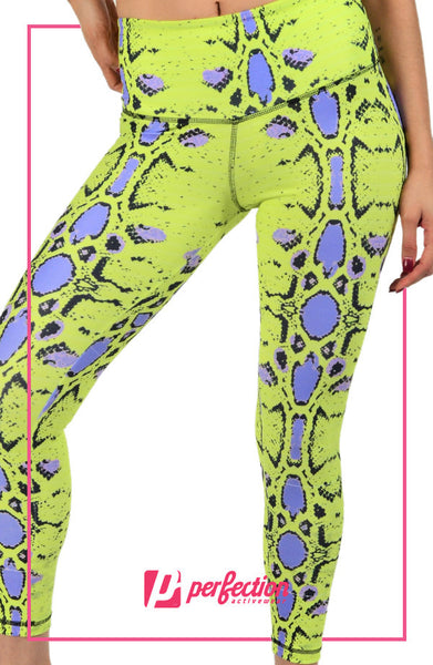 Snake Leggings Green Python, Yoga Pants, Activewear, High Waist